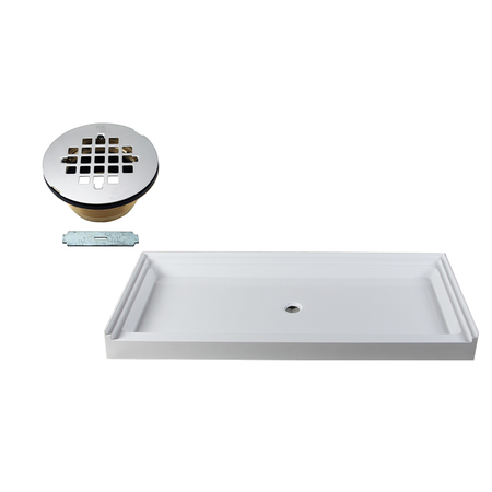 WESTBRASS Shower Pan 72 x 36 3-Wall W/ Center Solid Brass Drain W/ Modern Cross Grid in Polished Chrome HPG7236WHB-26